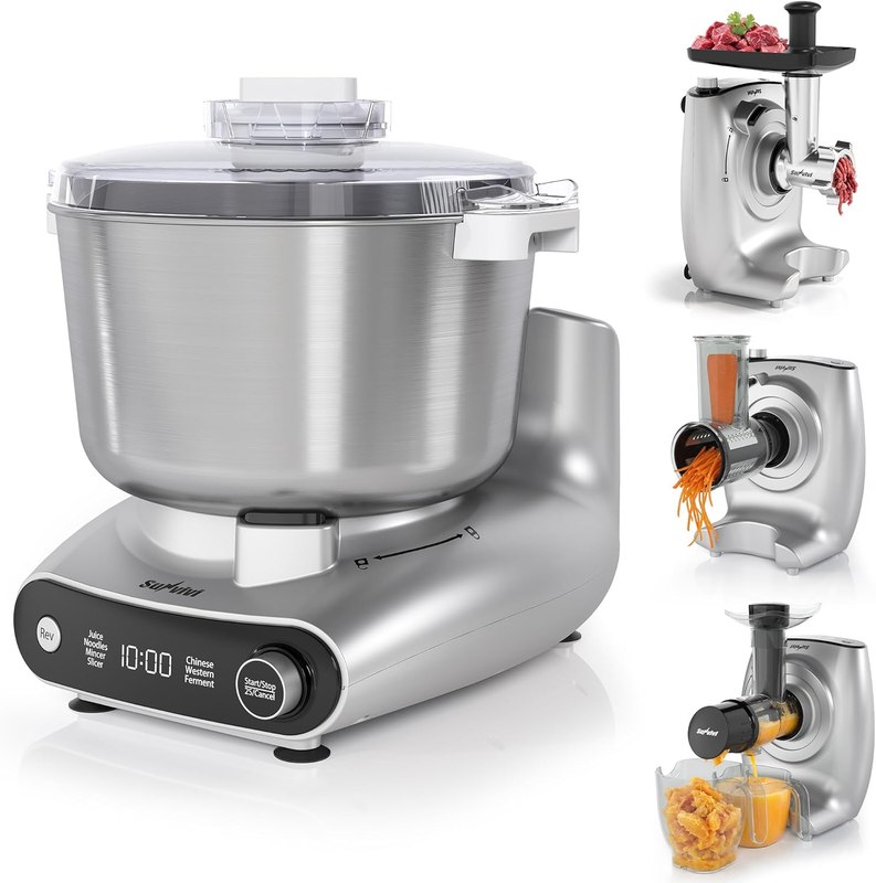 Sunvivi 4-in-1 Multifunctional Stand Mixer, Electric Dough Mixer with 5.3 Quart Stainless Steel Bowl, Electric Stand Mixer for Baking & Home Cooking, with Meat Grinder, Juice Blender & Salad Maker