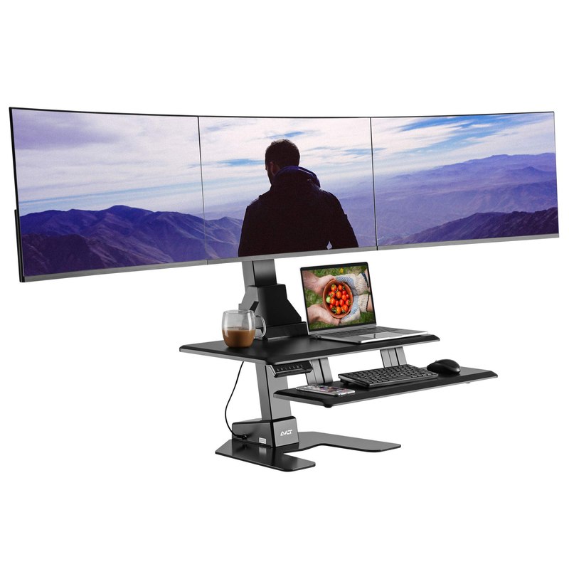 AVLT Electric Standing Desk Converter for Triple 32" Monitors Motorized