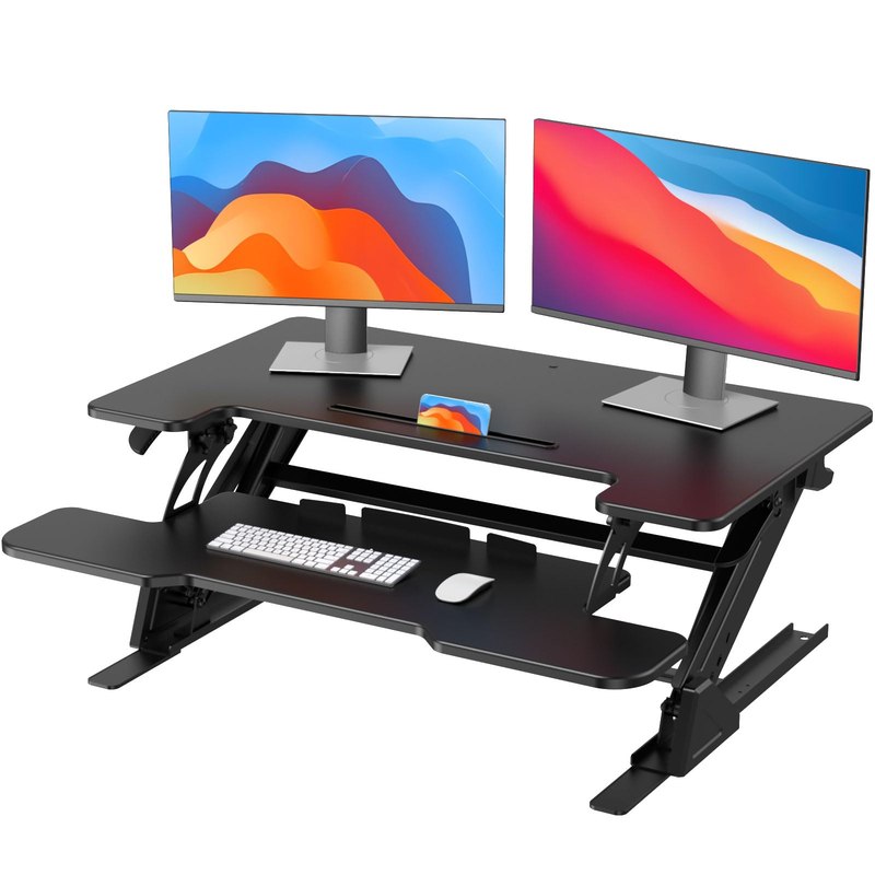 HUANUO 36" Z-Shaped Standing Desk Converter with Wide Keyboard Tray, Black