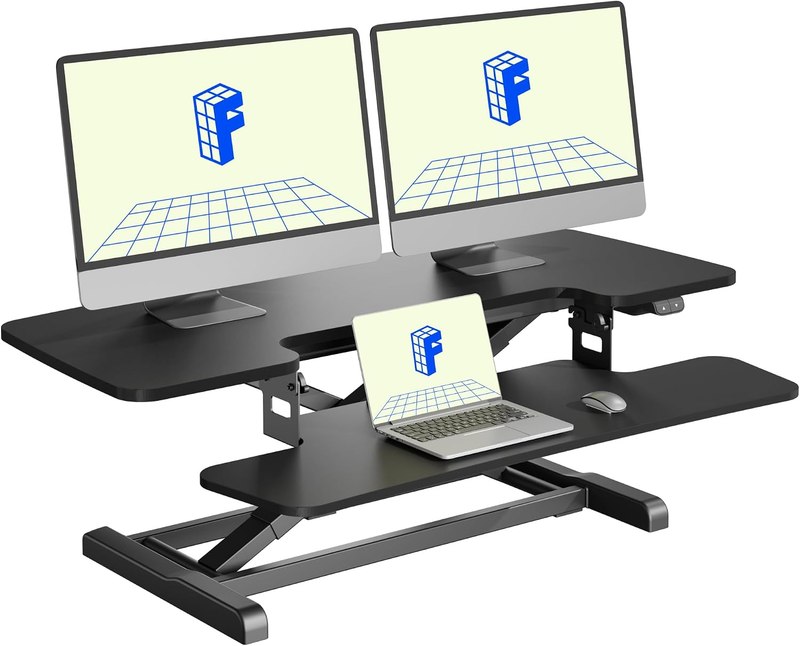 FLEXISPOT 40" Electric Standing Desk Converter, Motorized Sit to Stand Desk Riser, Height Adjustable Desktop Dual Monitor Workstation with Large Keyboard Tray, Black