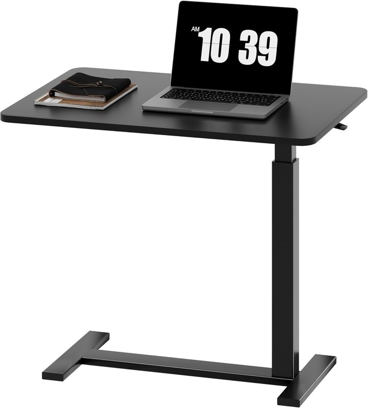 Sweetcrispy Overbed Table, Bedside Table, Mobile Standing Desk | Adjustable Wheels, Rolling Laptop Cart, Hospital Home Use, Space Saving Frame, Dorm, Apartment, Milky