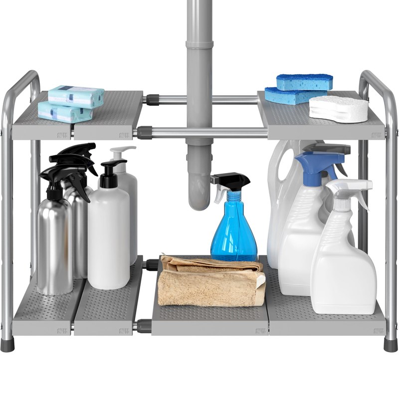 Simple Houseware Under Sink 2-Tier Heavy Duty Expandable Organizer, Silver