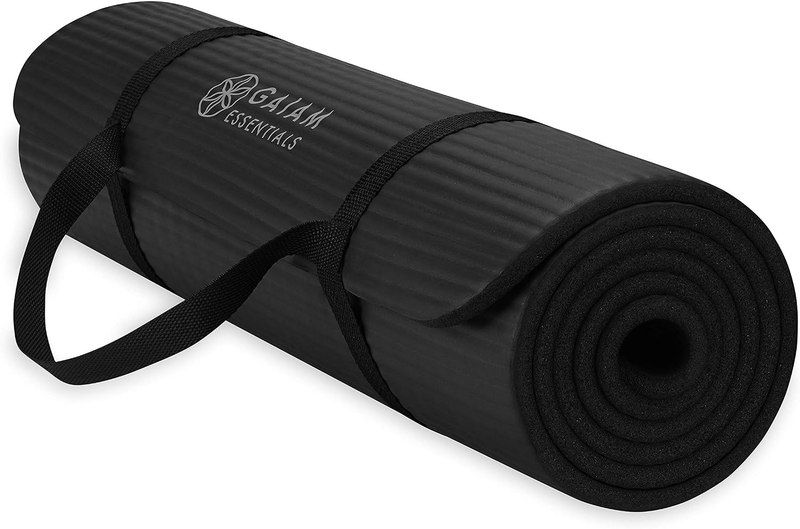 Gaiam Thick Yoga Mat, Exercise & Fitness Mat with Easy-Cinch Carrying Strap | Non-Slip NBR Foam | Joint Cushioning | Yoga, Pilates, Fitness & Floor Workouts | 72"L x 24"W