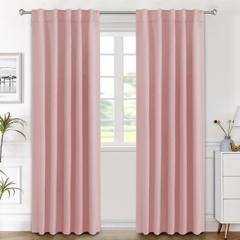 H.VERSAILTEX Blackout Curtains Thermal Insulated Window Treatment Panels Room Darkening Blackout Drapes for Living Room Back Tab/Rod Pocket Bedroom Draperies (2 Panels, Baby Pink, 42 x 84 Inch)