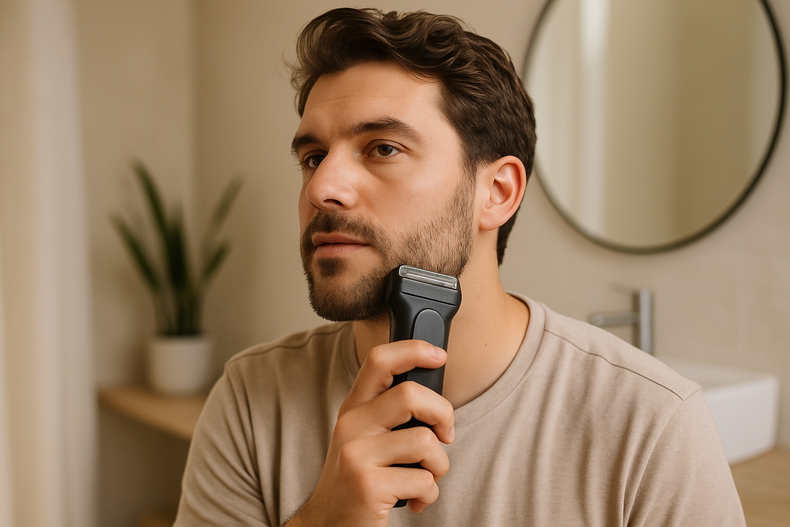 A man shaving with a modern electric shaver