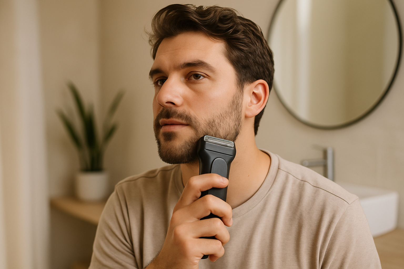 A man shaving with a modern electric shaver