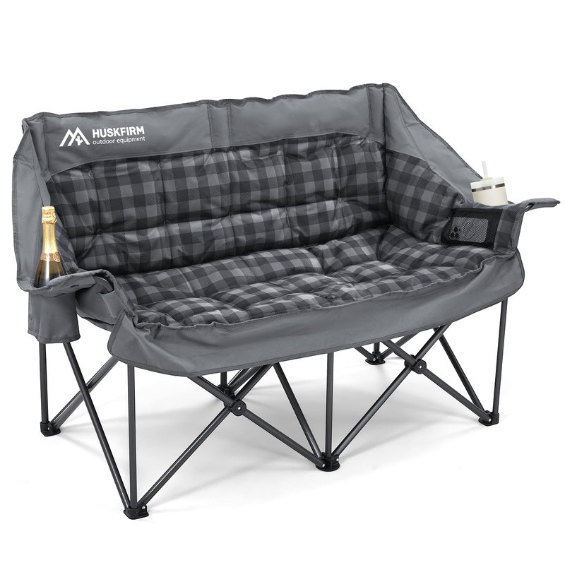 Huskfirm Padded Double Camping Chair, Heavy Duty Camping Loveseat, Grey