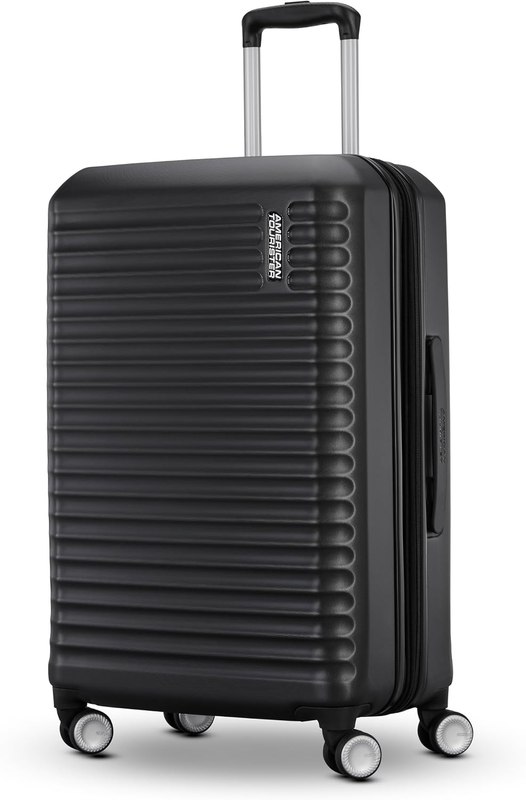 American Tourister Stratum 3.0 Medium 24-Inch Spinner, Airline Approved, Durable Hardside Luggage, Expands 1.5", RightHeight™ Adjustable Handle, Black