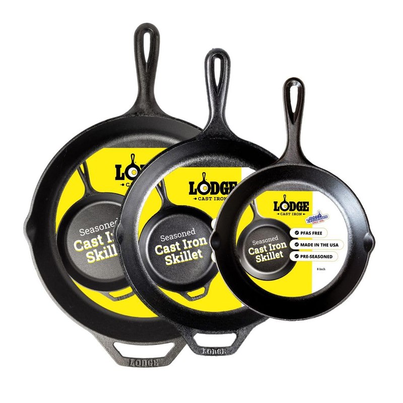 Lodge Pre-Seasoned Cast Iron Skillet Set, 8, 10.25 and 12 Inches
