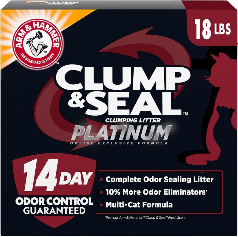 ARM & Hammer Clump & Seal Platinum Clumping Cat Litter, Online Only, 18 Lbs | Clumping Litter, Rock-Hard Clumps, Baking Soda Odor Eliminators, 14-Day Odor Control