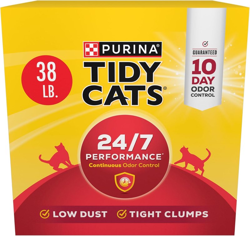 Purina Tidy Cats 24/7 Performance Clumping Cat Litter, 38 lb Box | Clean Linen scent with a slow-release deodorizer, guaranteed 10-day control