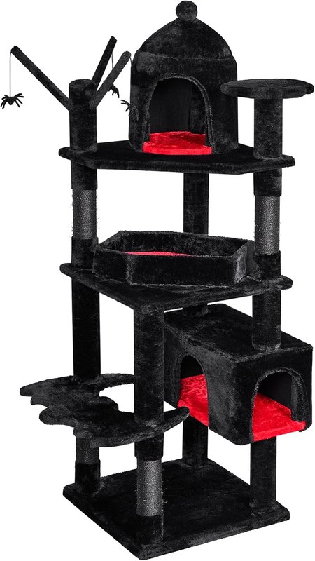 BEWISHOME Heavy Duty Cat Tree Tower, 63 in Gothic Cat Trees with Coffin Bed | Large Goth Cat Tree for Indoor Cats, Cat Condo with Scratching Posts for Adult Cats 20 lbs+, Tall Cat House, Black & Red