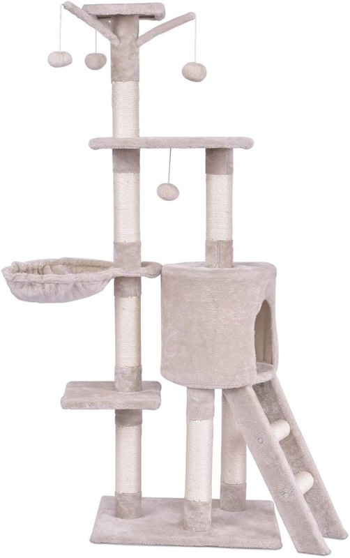 Tangkula 56 Inch Cat Tree - Multi-Level Cat Tower Condo with Sisal Scratching Post and Ladder, Large Cat Playground for Indoor Cats