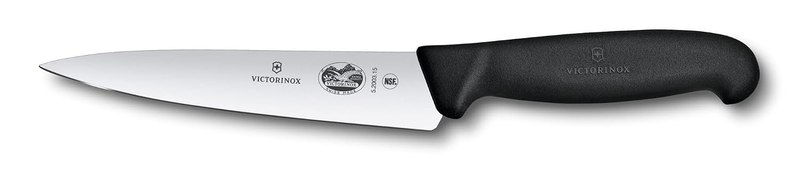 Victorinox Fibrox 6 Inch Straight Edge Chef's Knife, Black | Kitchen Knife with Stainless Steel Blade, Non-Slip Handle, Dishwasher Safe