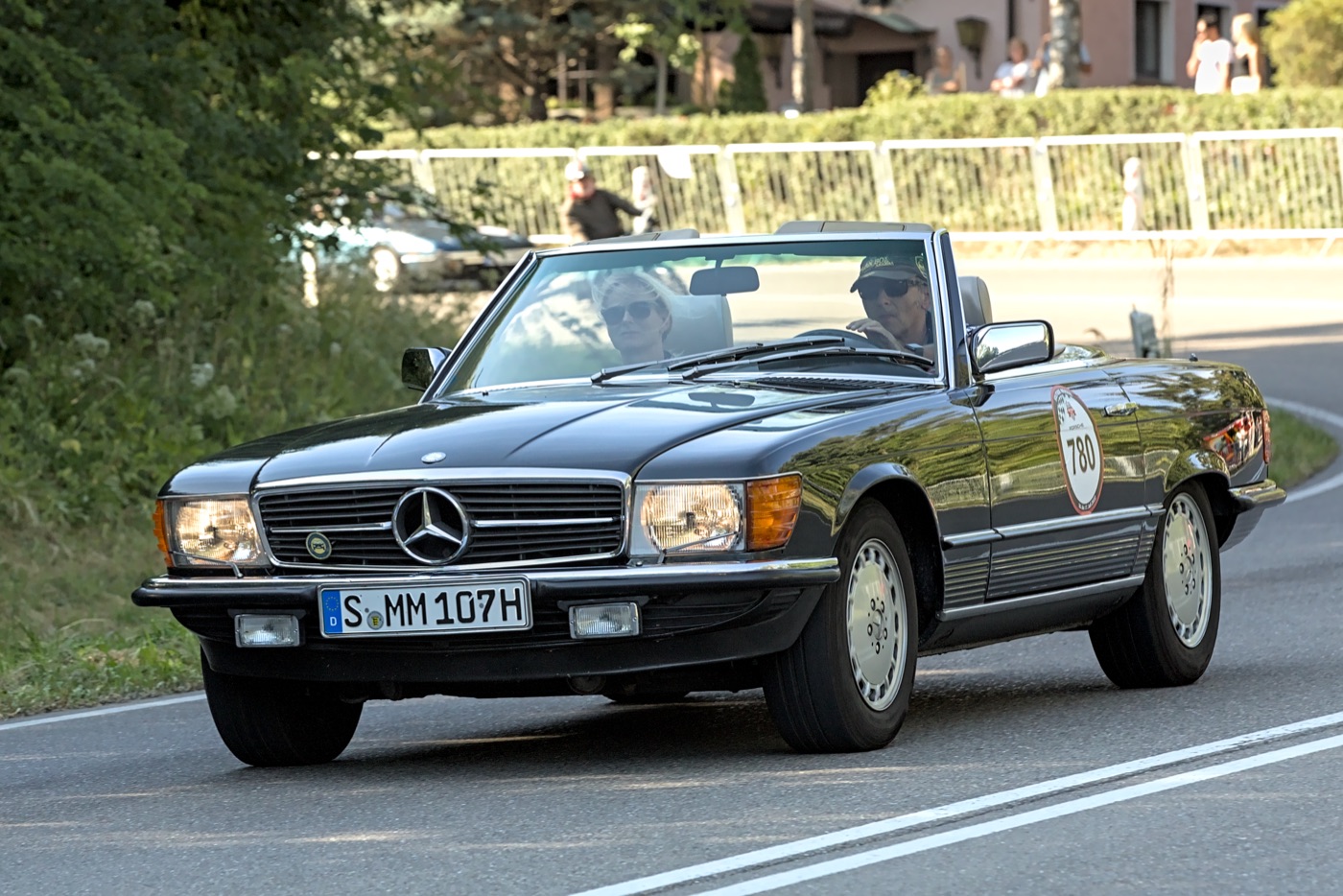 A Mercedes-Benz R107 SL at Solitude Revival, real photograph.