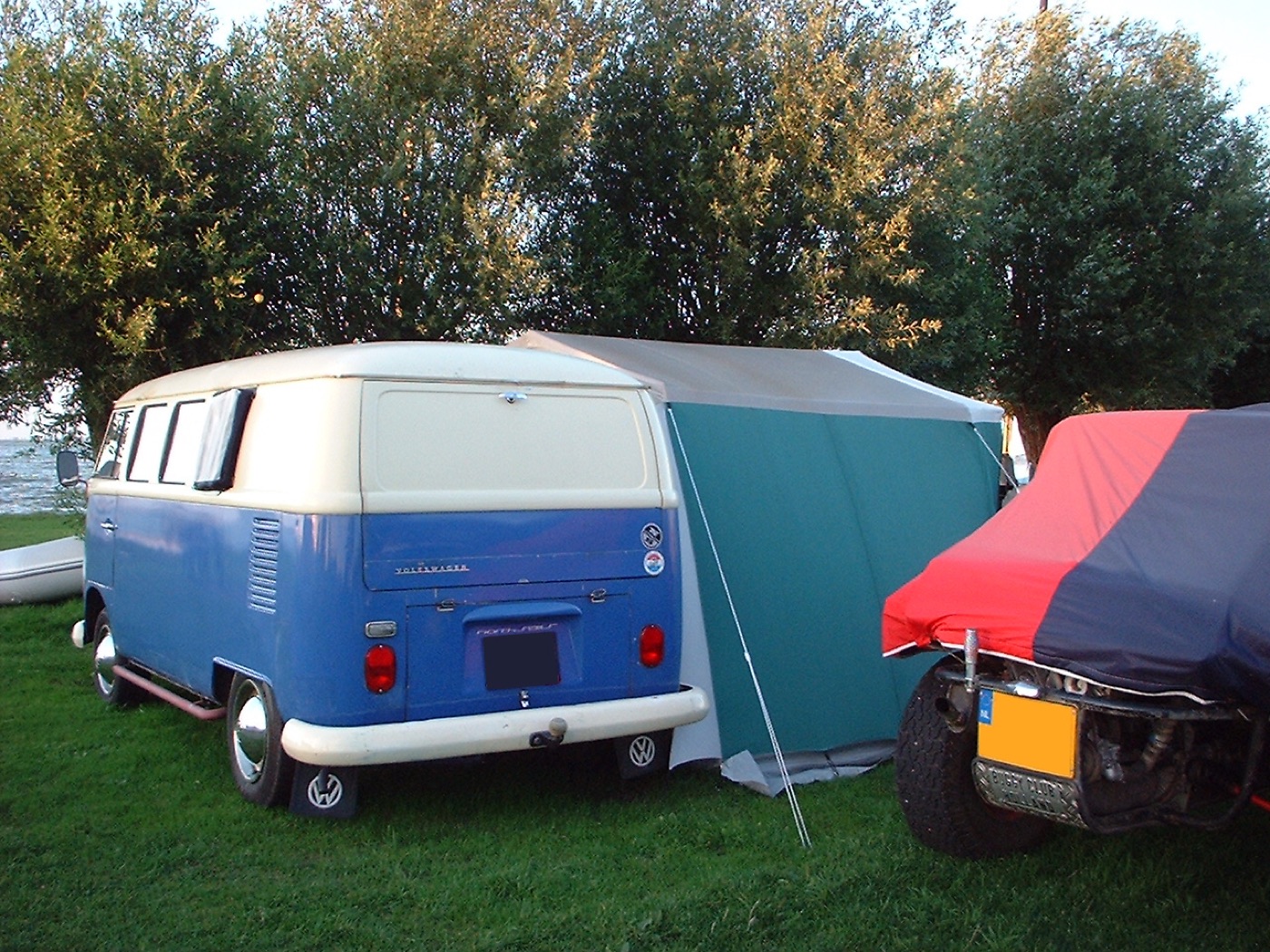 A Volkswagen Type 2 T1 camper bus, real photograph.
