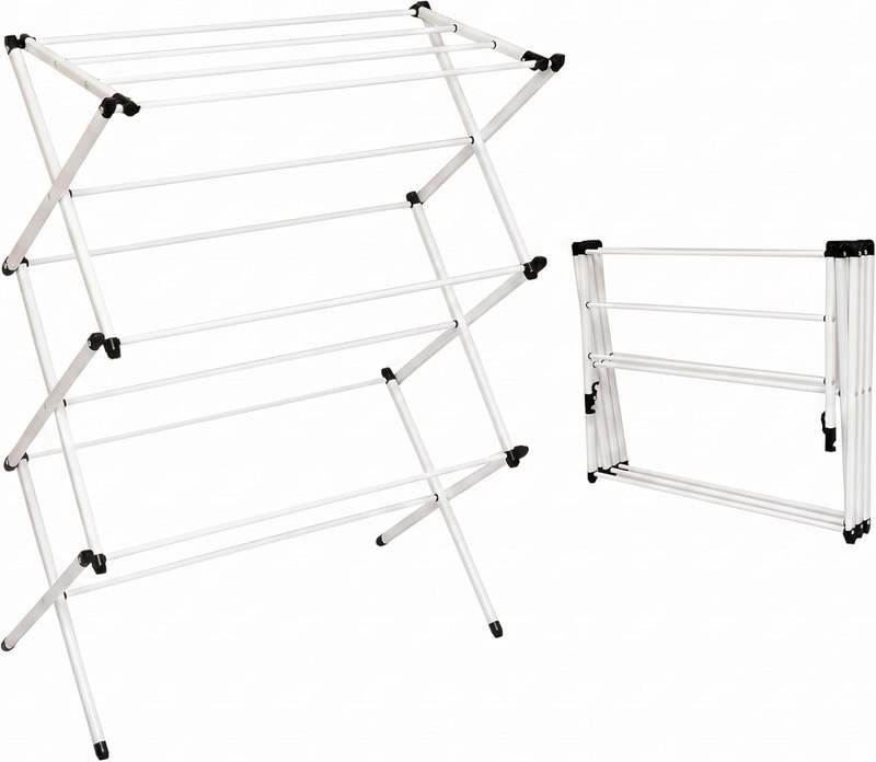 Honey-Can-Do 3-Tier Oversized Clothes Drying Rack, 31" Wide, No Assembly | Oversized 31" x 42" rack with 26 ft of drying space for bedding and large loads. Sturdy metal frame folds flat fast.