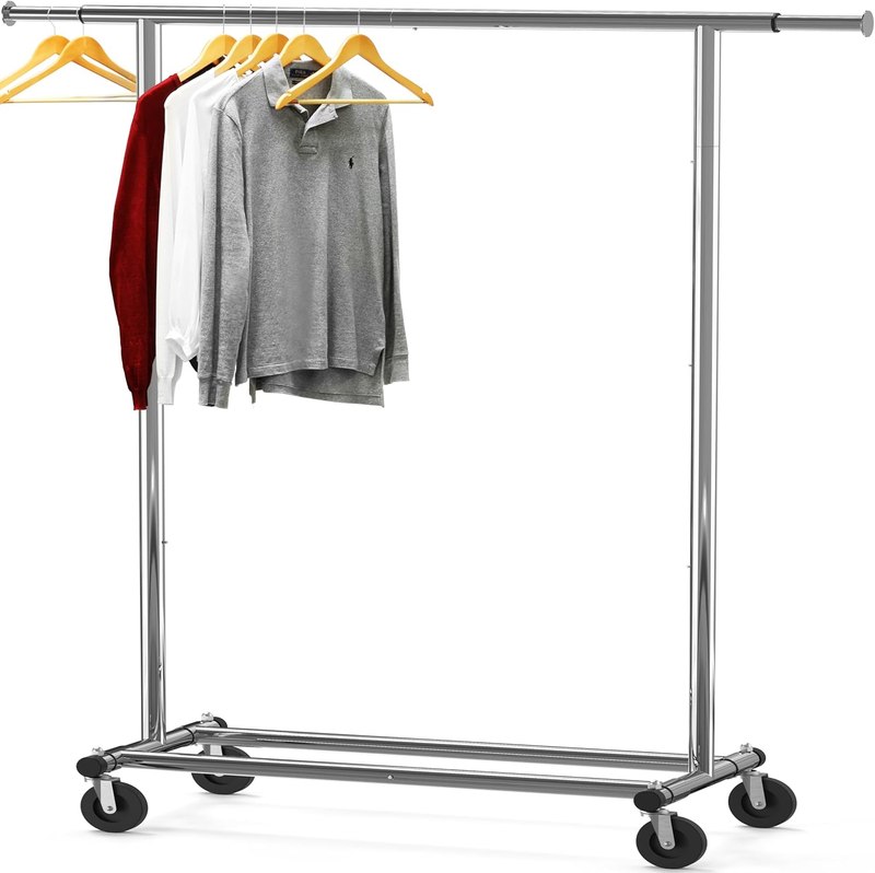 Simple Houseware Heavy Duty Clothing Garment Rack, Chrome | Holds Up to 150 lbs, Extendable Width from 42 to 67 Inches
