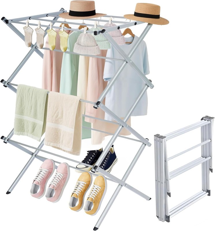 Whitmor Foldable Clothes Drying Rack: 3 Tier Laundry Drying Rack, Collapsible Drying Rack 