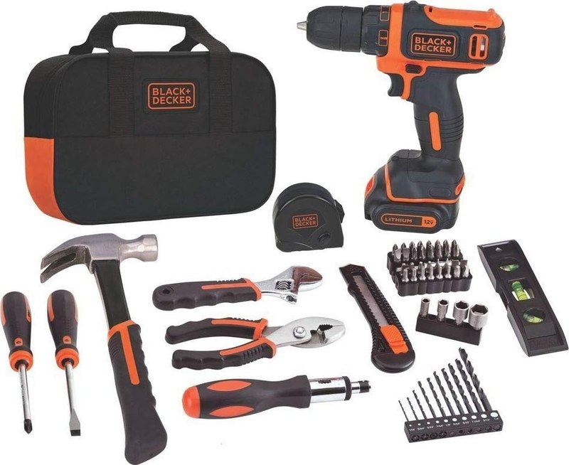 BLACK+DECKER 12V MAX Drill & Home Tool Kit, 60-Piece (BDCDD12PK)