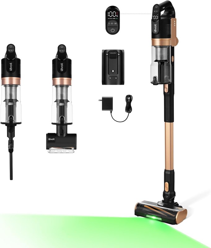 Levoit VortexIQ® Pro Cordless Vacuum, Ultra Suction, 60-Min, Upgrade | Mini Motorized Brush, NeoSight™ Green Light Dust Reveal, Anti-Tangle Brush, Self-Standing, 180° Lay-Flat Design, HEPA Filter