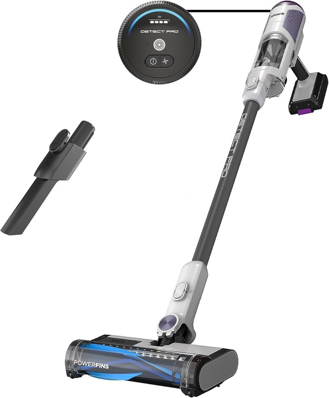 Shark Detect Pro Cordless Stick Vacuum, White, IW1120 | 2-in-1 Handheld Vacuum, DirtDetect Technology, PowerFins Brushroll, HEPA, Lightweight Deep-Cleaning for Carpet & Hard Floors