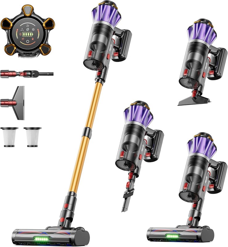 Cordless Vacuum Cleaner, 650W 60Kpa 70Mins Cordless Stick Vacuum with Hurricane Mode, 1.8L Cup, Anti-Tangle Vacuum Cordless, Self-Standing Vacuum Cleaners for Home Pet Hair Carpets