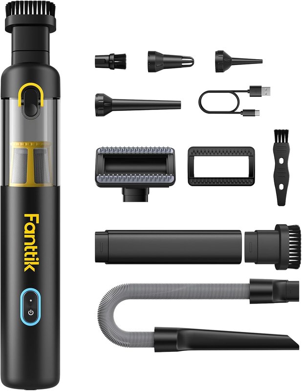 Fanttik Slim V8 APEX Cordless Car Vacuum & Air Duster, 4-in-1 Portable Mini Vacuum with 19000pa Suction Power for Pet Hair, Type-C Charge, One-Touch Empty for Car, Office Desk, Keyboards (Black)