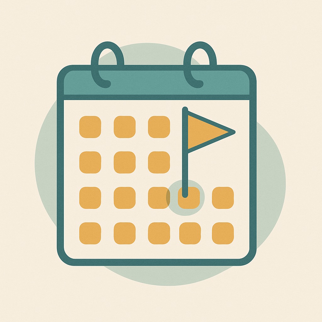 Illustration of a calendar with a milestone flag marking a discharge date.