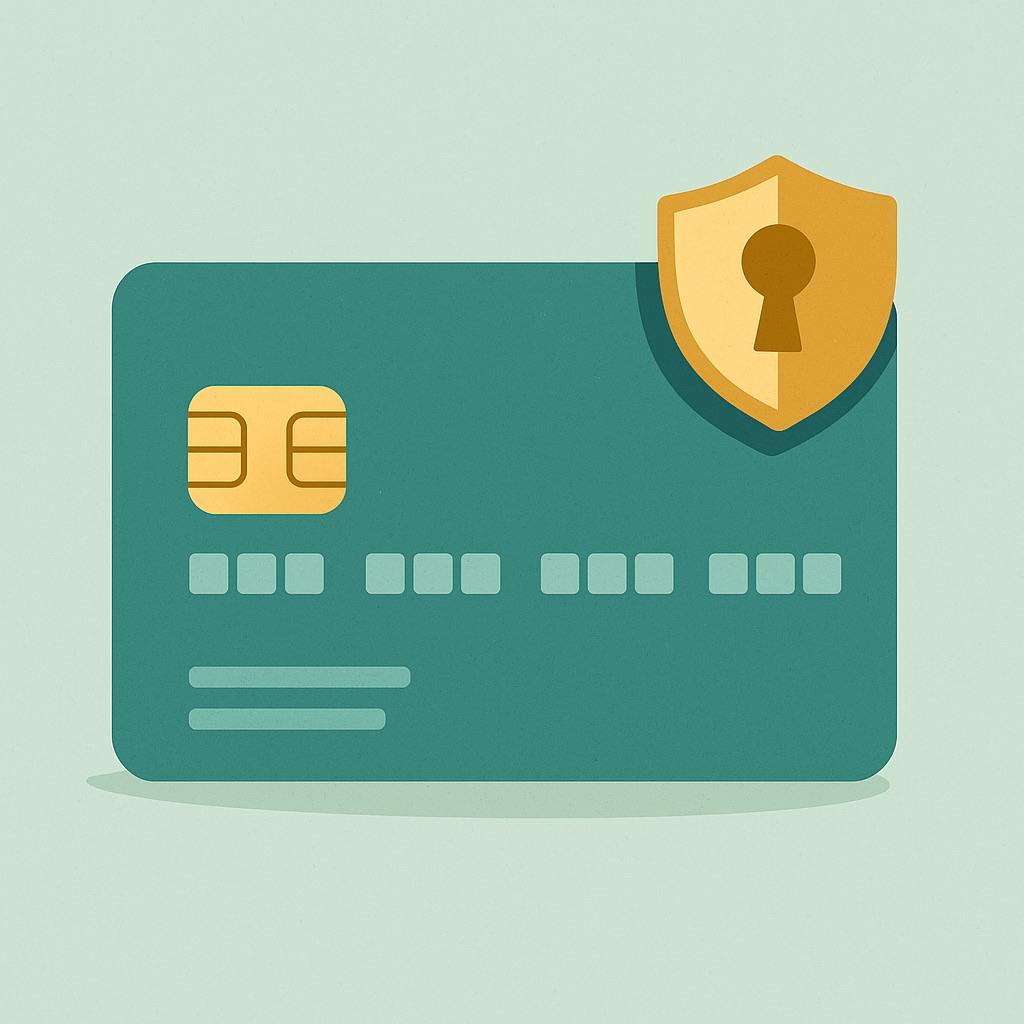 Illustration of an unsecured credit card with a small shield icon.