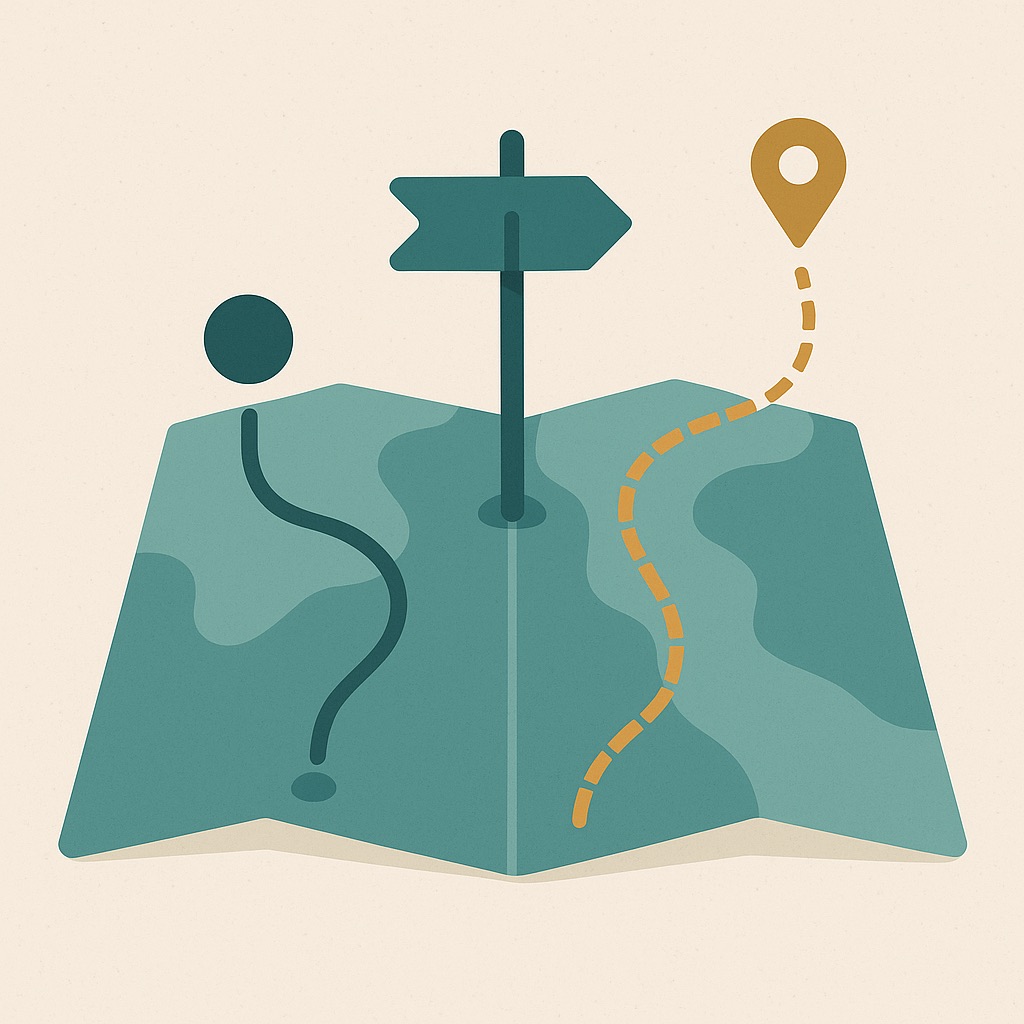 Illustration of two diverging paths, one shorter and one longer.