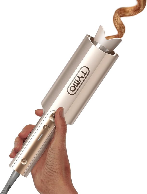 TYMO CurlPro Plus Automatic Rotating Curling Iron - Upgraded Long Barrel Curling Wand for Beach Waves & Long Hair, Ceramic Hair Curler for Women, Anti-Scald, 600M Ionic, Dual Voltage, Gold, 1 Inch