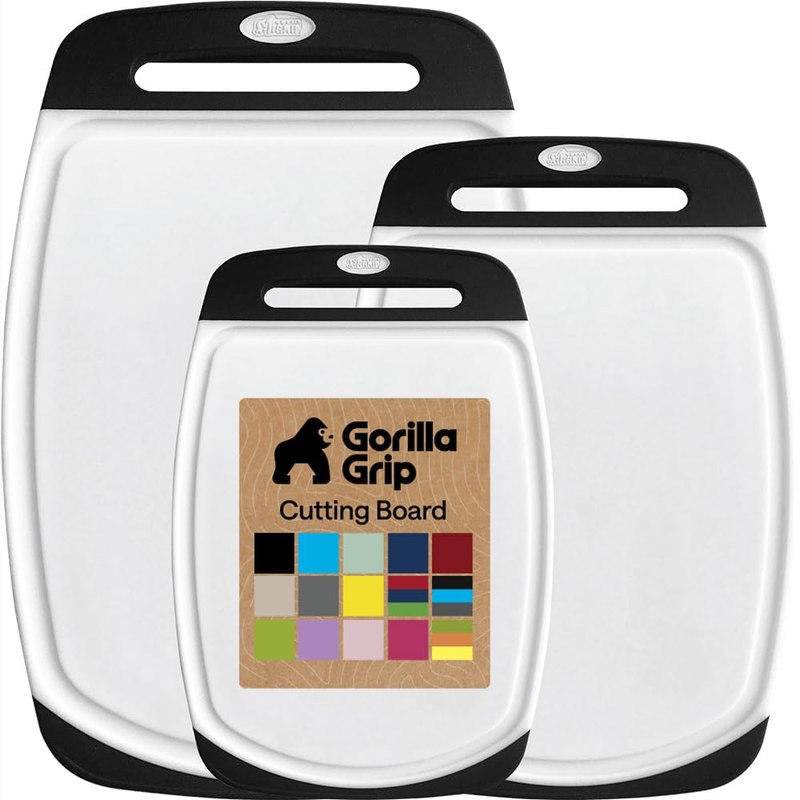 GORILLA GRIP BPA-Free Reversible Kitchen Cutting Board, Set of 3, Black