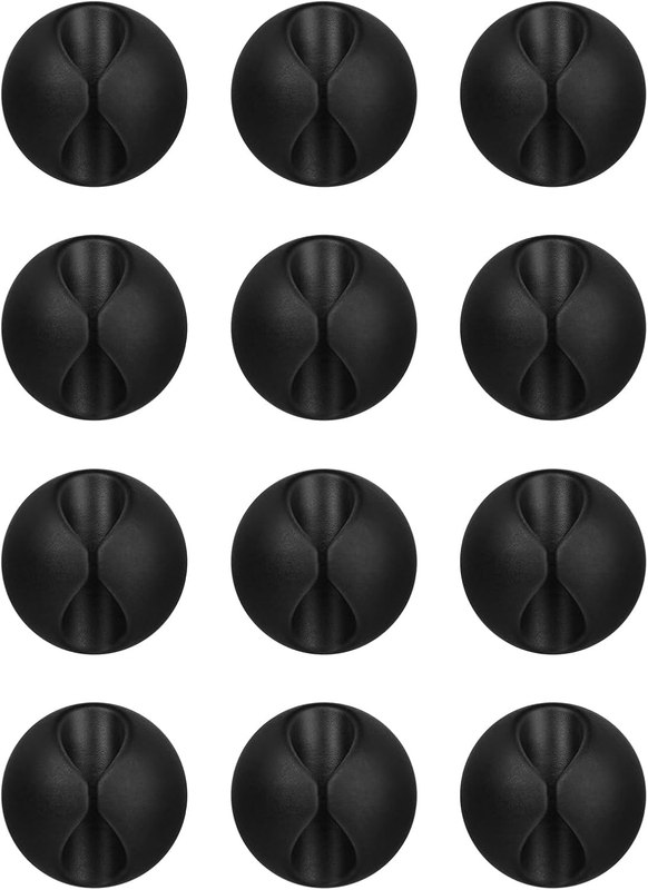 Flezoo 12PCS Black Adhesive Cable Clips Cord Organizer for Wire Management | Residue-Free Strong Adhesive, No-Drill Install, For Charger Headphone Cords, Home Office Desk Car Nightstand, Wire Organizer