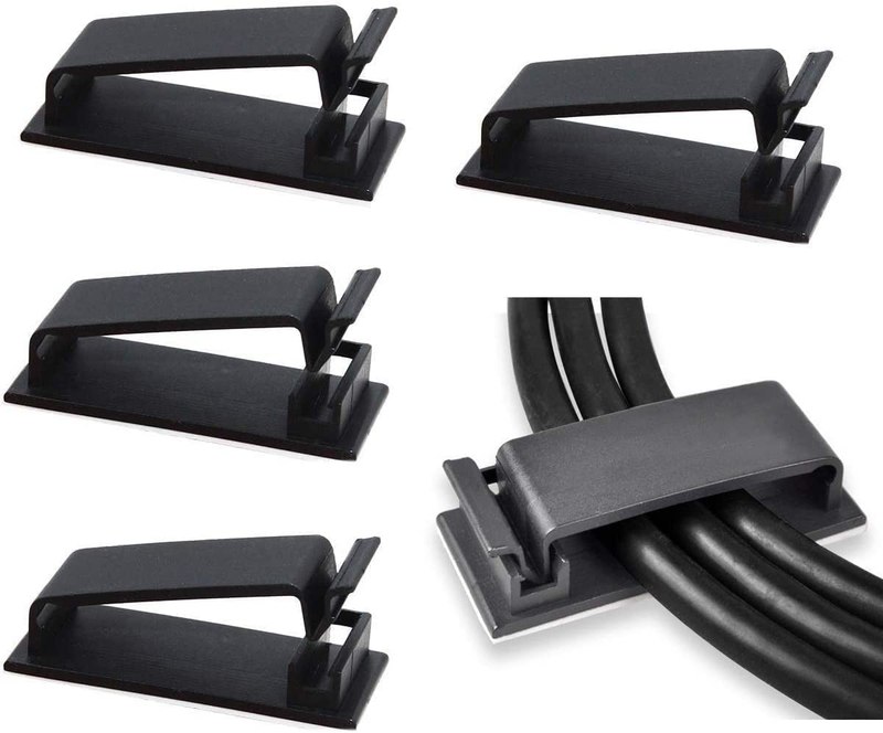 SOULWIT 50Pcs Self Adhesive Cable Management Clips - Black | for TV PC Ethernet Cable, Wall, under Desk Home Office