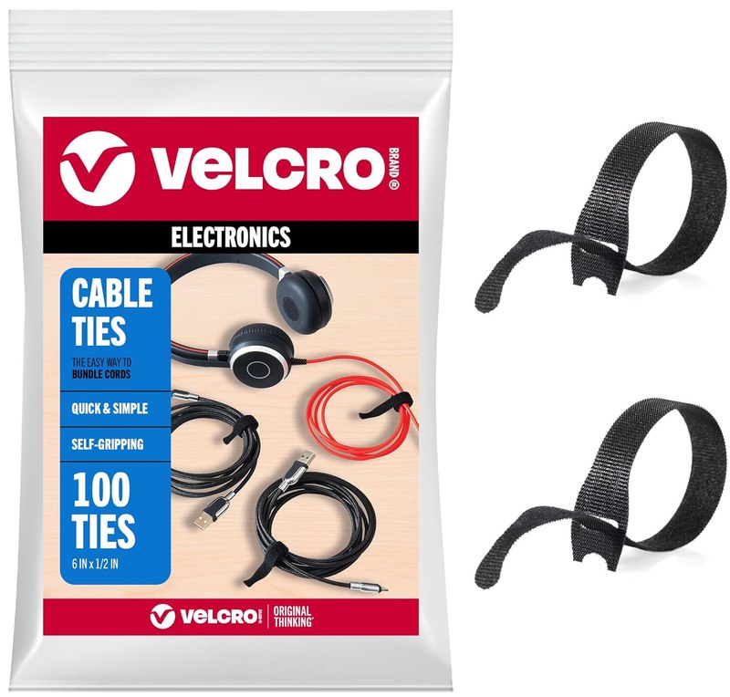 VELCRO Brand Reusable Cable Ties, Cord Management, 6in, Black, 100 Pack | Wire And Cable Management Straps For Electronics, Desks, Home Offices, Workstations And Gaming Setups; Adjustable