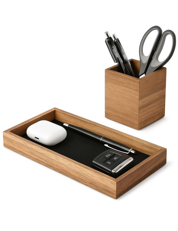 HULISEN Wooden Desk Organizer Tray, Pencil Holder with Felt Lining