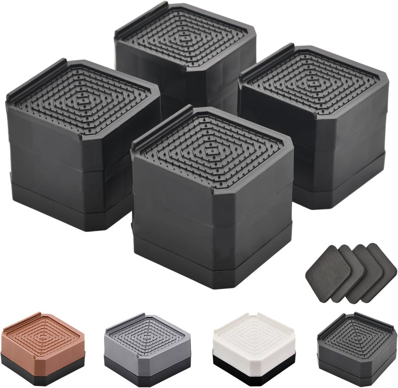 Adjustable Bed Risers 3&4.3&5.3 Inch, 4000 lbs, 4 Pack Black | Square Heavy-Duty Furniture Risers, Lift to 1.5, 3, 4.3, 5.3 Inch, Support up to 4000 lbs, for Desk, Sofa, Chair Legs