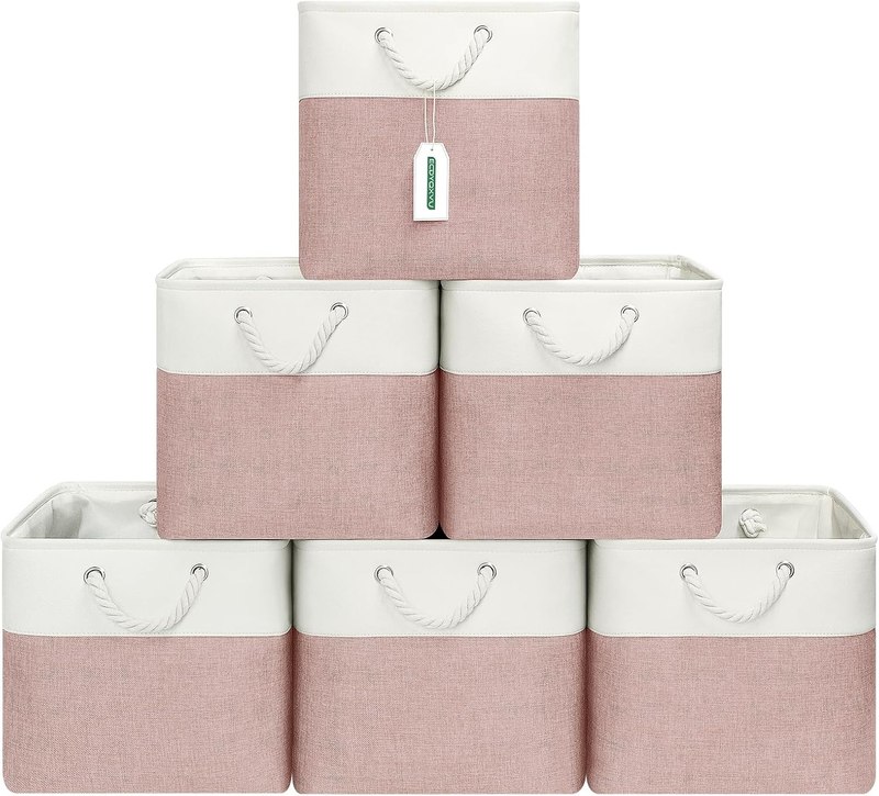 ECDYQXVU 13x13x13 Inch Storage Cube Bins Foldable Organizer Baskets 6 Pack | Soft Cotton Handles, Premium EVA Fabric, Hard Cardboard Bottom, Sturdy Metal Rim, Closet Shelf, Living Room, Bedroom, Laundry