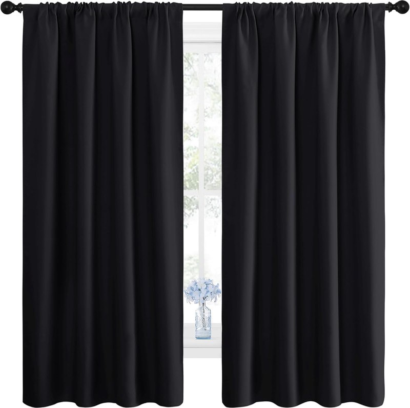 NICETOWN Black Out Curtain Blinds for Bedroom 2 Panels 42" Wide by 63" Long | Rod Pocket Thermal Insulated shades, Noise Reducing, Light Blocking, Room Darkening Decor for Kitchen Window Treatments
