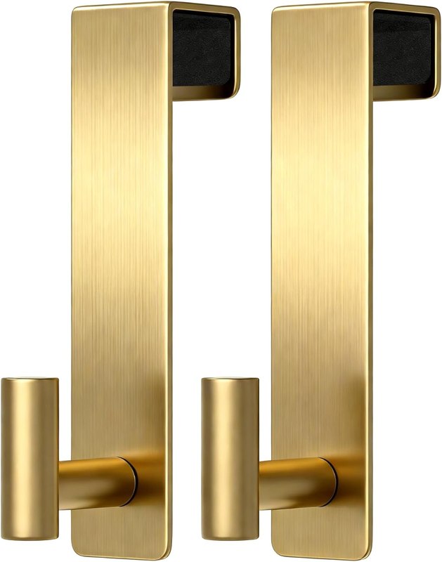 PMMASTO 7.5 Inch Over The Door Hooks, Gold- 2 Pack, T Shape | Stainless Steel Door Hooks Organize Coats Towels Robes in Bathrooms Bedrooms Closets
