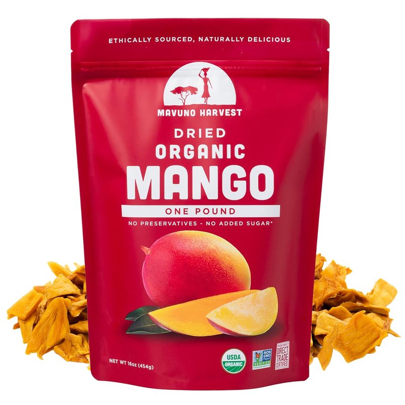 Mavuno Harvest Organic Dried Mango - No Sugar Added - 1 lb Resealable Bag