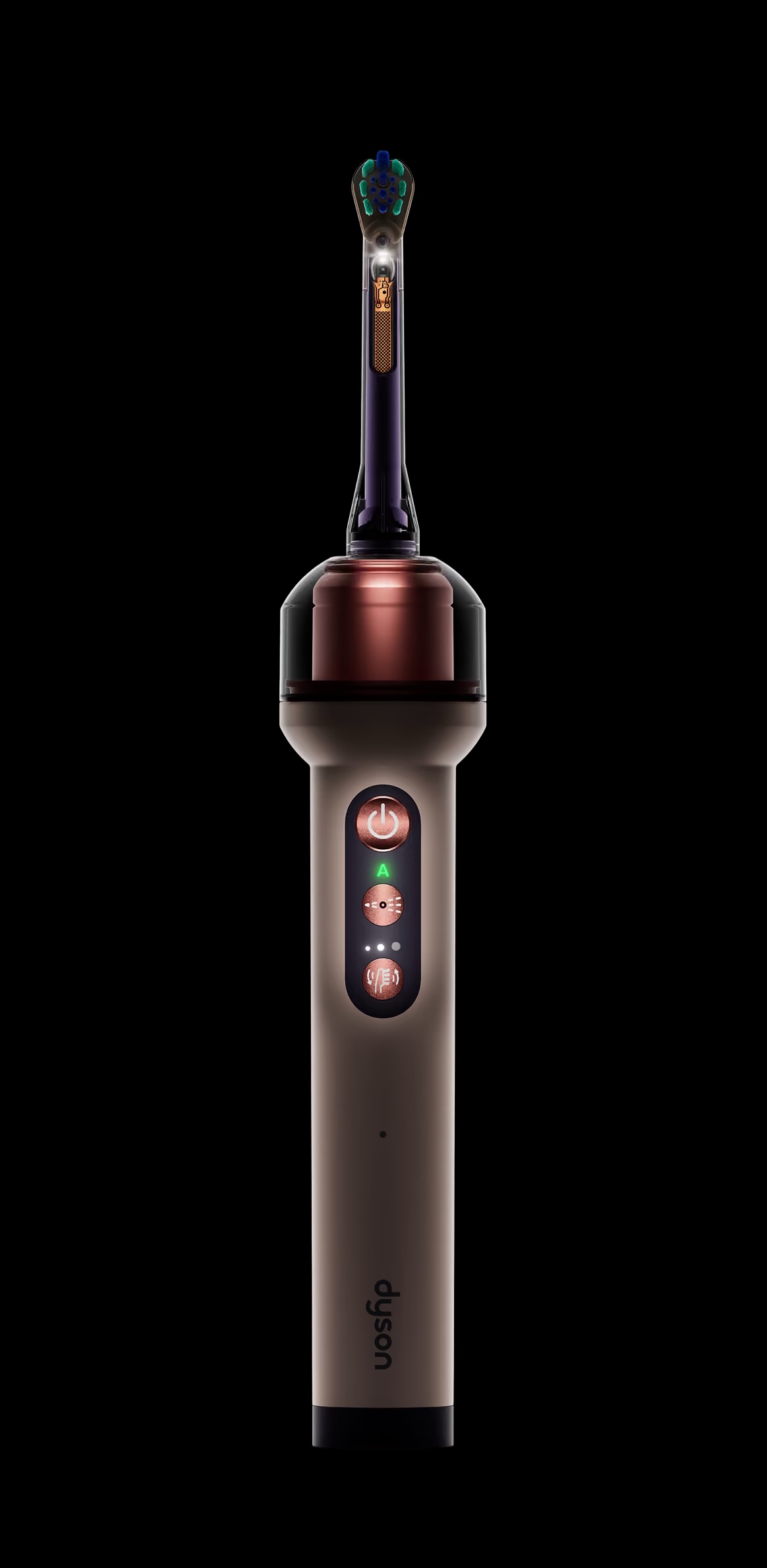 Dyson CameraJet electric toothbrush with flosser in Ceramic pink, close view
