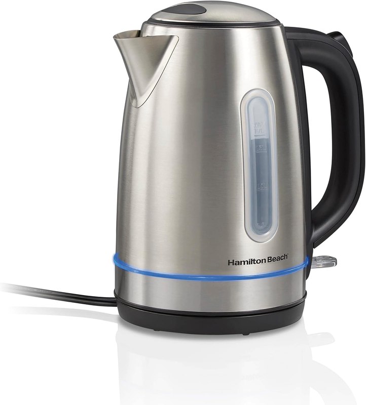 Hamilton Beach 1.7 Liter Electric Tea Kettle, Water Boiler & Heater | Fast Boiling 1500 Watts | BPA Free | Cordless Serving | Auto-Shutoff & Boil-Dry Protection | LED Light Ring | Stainless Steel