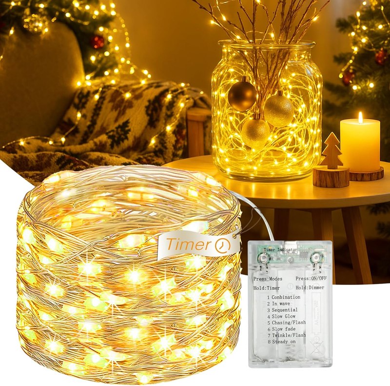 16FT 50 LED Fairy Lights Battery Operated with Timer, 8 Modes USB Mini Twinkle Light, Smal