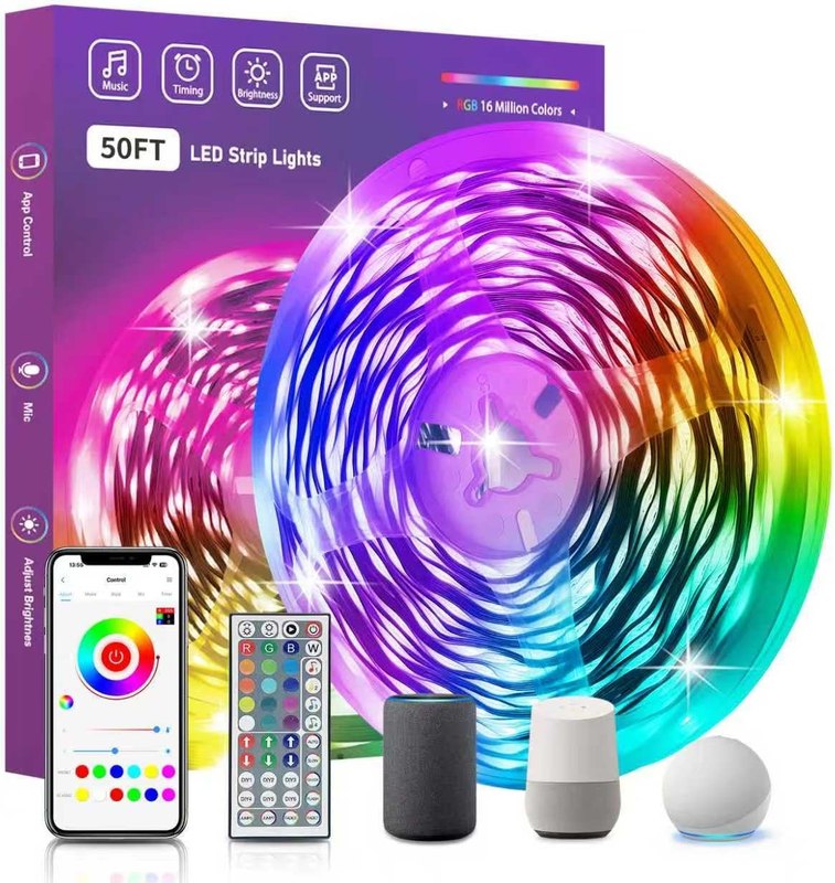 FONEWE Smart WiFi LED Lights 50 ft Remote Control Through APP Led Strip Lights Supports Alexa and Google Assistant Timing Function RGB Color Changing LED Lights for Bedroom and Party