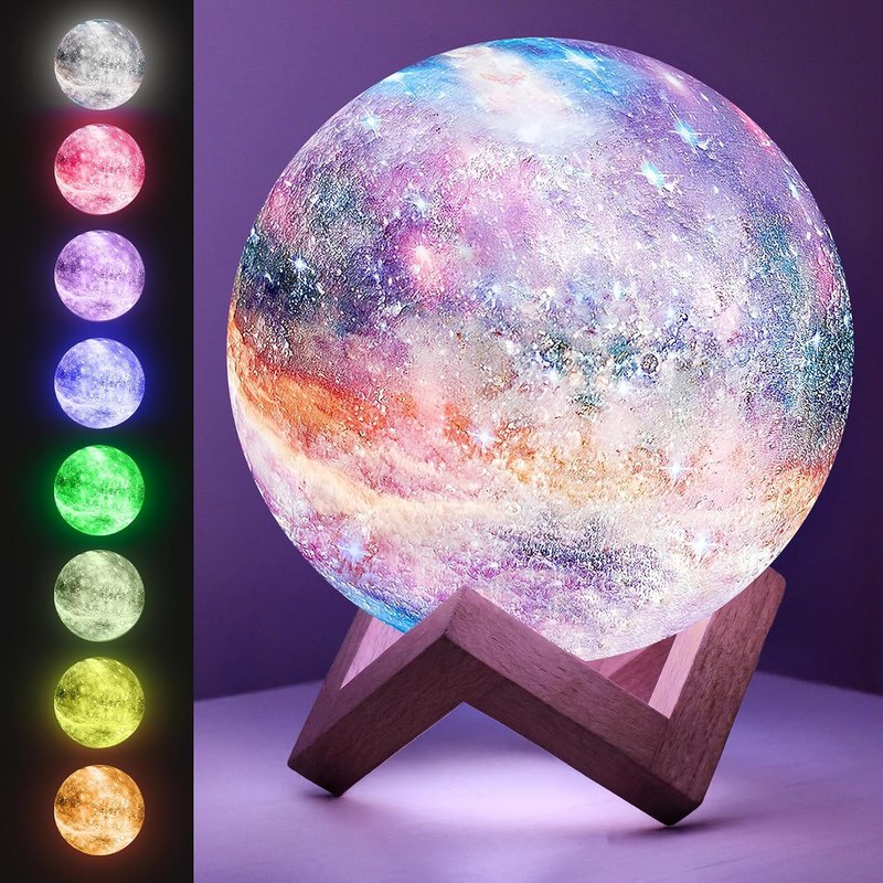 Galaxy Moon Lamp, 16 Colors, Touch/Remote Control (4.7 inch) | Dimmable Night Light for Kids, Auto Off Timer, Cool Birthday Gift for Girls and Boys, Teen and Tween Room Decor, Trendy Stuff