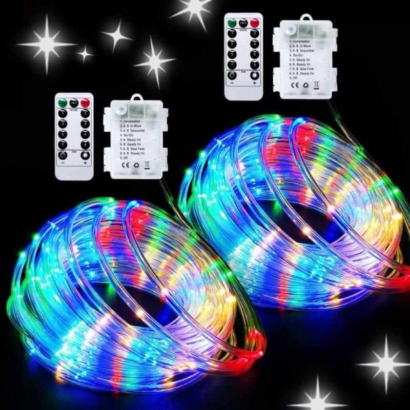 JMEXSUSS 2 Pack Battery Operated String Lights with Remote, Camping Lights | Total 200 LED 66ft 8 Modes Waterproof Multicolor Battery Powered Rope Lights Outdoor for Trampoline Camping Canopy Deck Decor