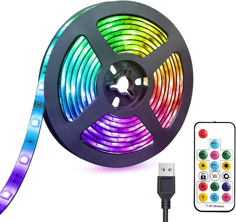 USB LED Lights Strip 6.56ft Rainbow Chasing 5050 RGB Dream-Color | Multiple Colors on One Line, Flexible LED Tape Light, 17-Key Remote Control, For Bedroom, TV, PC, Desk, Party Decoration
