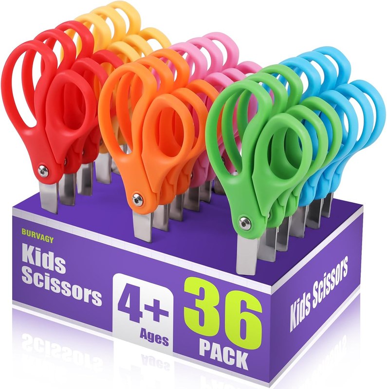 BURVAGY 36 Pack 5" Kids Scissors Safety Children Small Scissors for School | 5 Inch Kid Scissors Bulk Blunt Round Tip Scissors Children Student Scissors for Classroom Kindergarten Age 5-8 Comfort Grip
